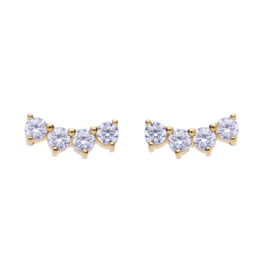 Four Stone Crawler Stud Earrings With Diamonfire Zirconia In Yellow Gold Plating E6309