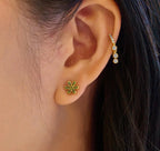 Gold Mint Green Floral Stud Earrings
