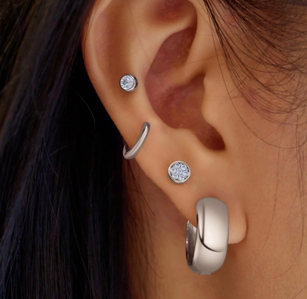 Silver Small Pavé Disc Stud Earrings