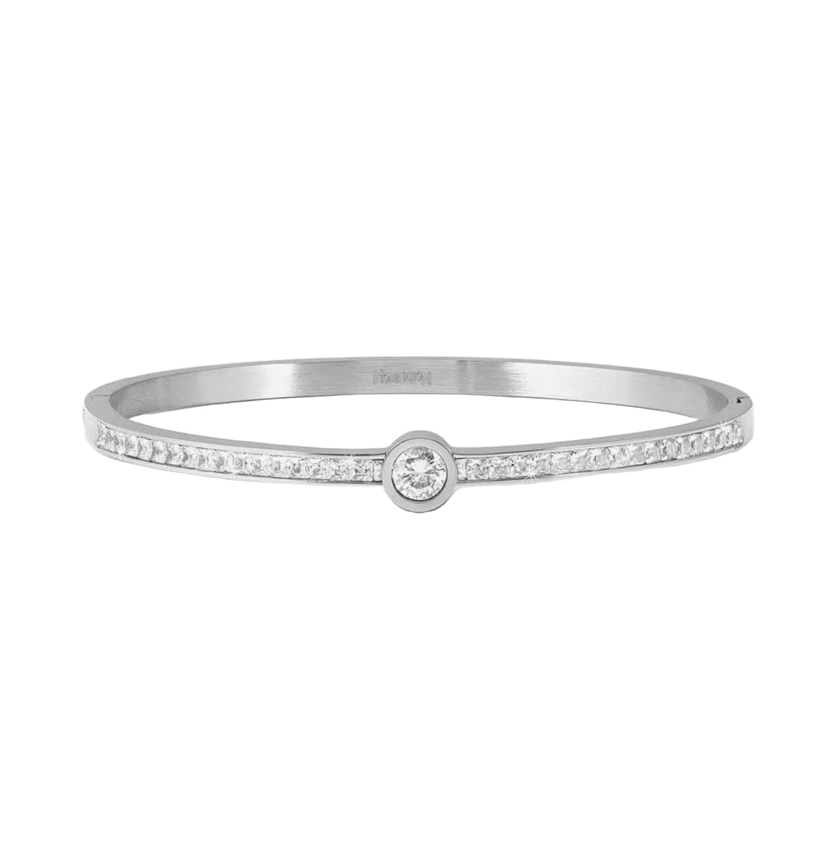 PRETTY BANGLES Stainless Steel Bangle with White Central Pave CZ