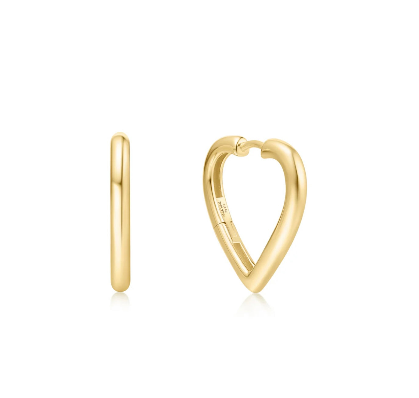 GOLD MEDIUM HEART HOOP EARRINGS
