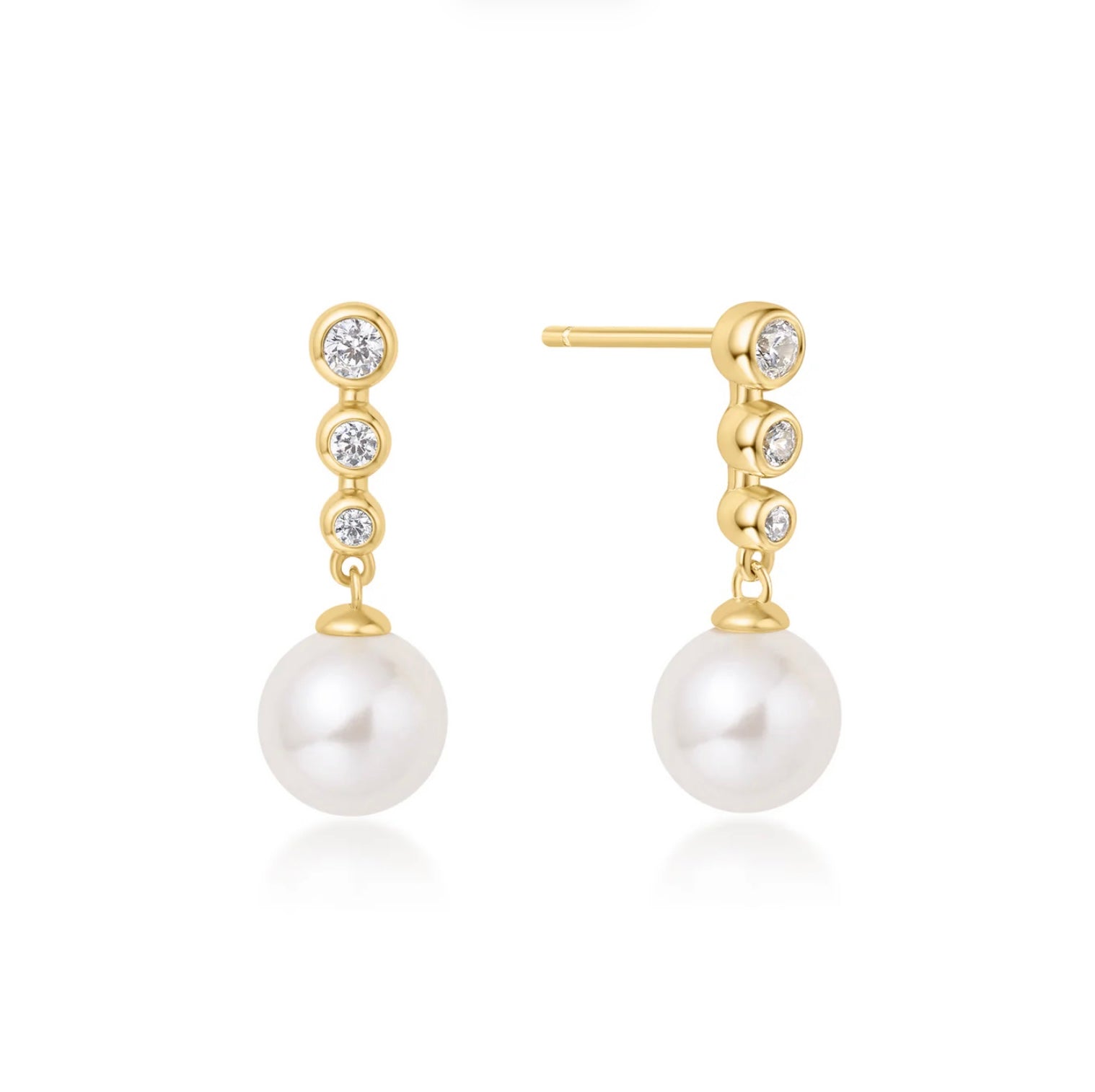 GOLD TENNIS BEADED STONE PEARL DROP STUD EARRINGS