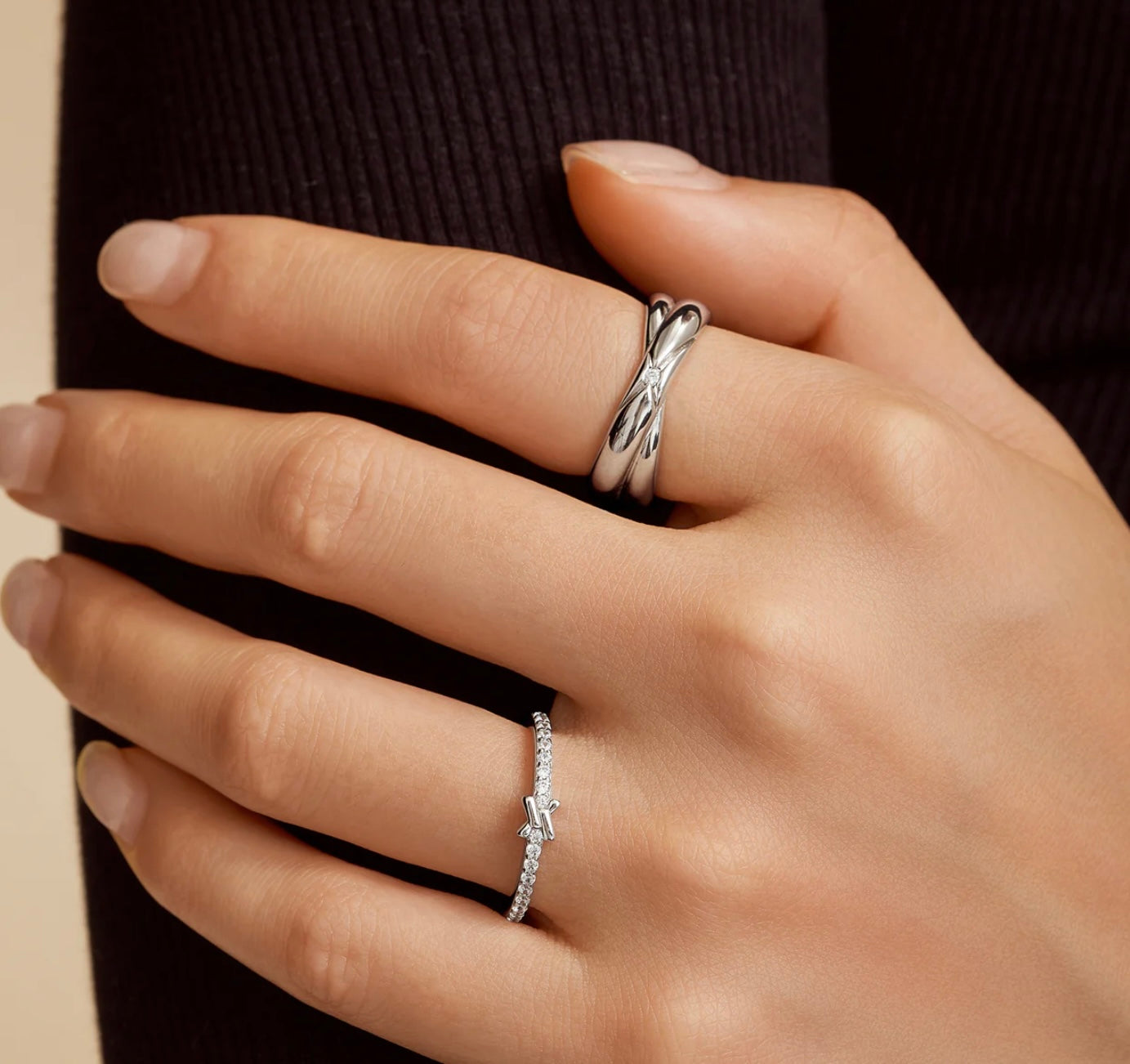 SILVER CROSS DOUBLE RING