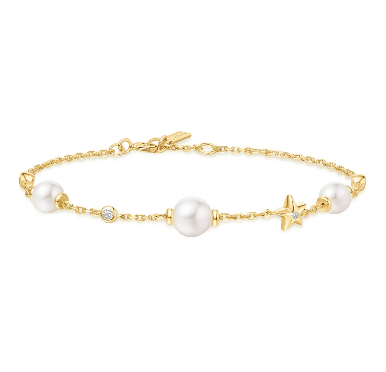 Gold Shell Pearl and Star Station Bracelet