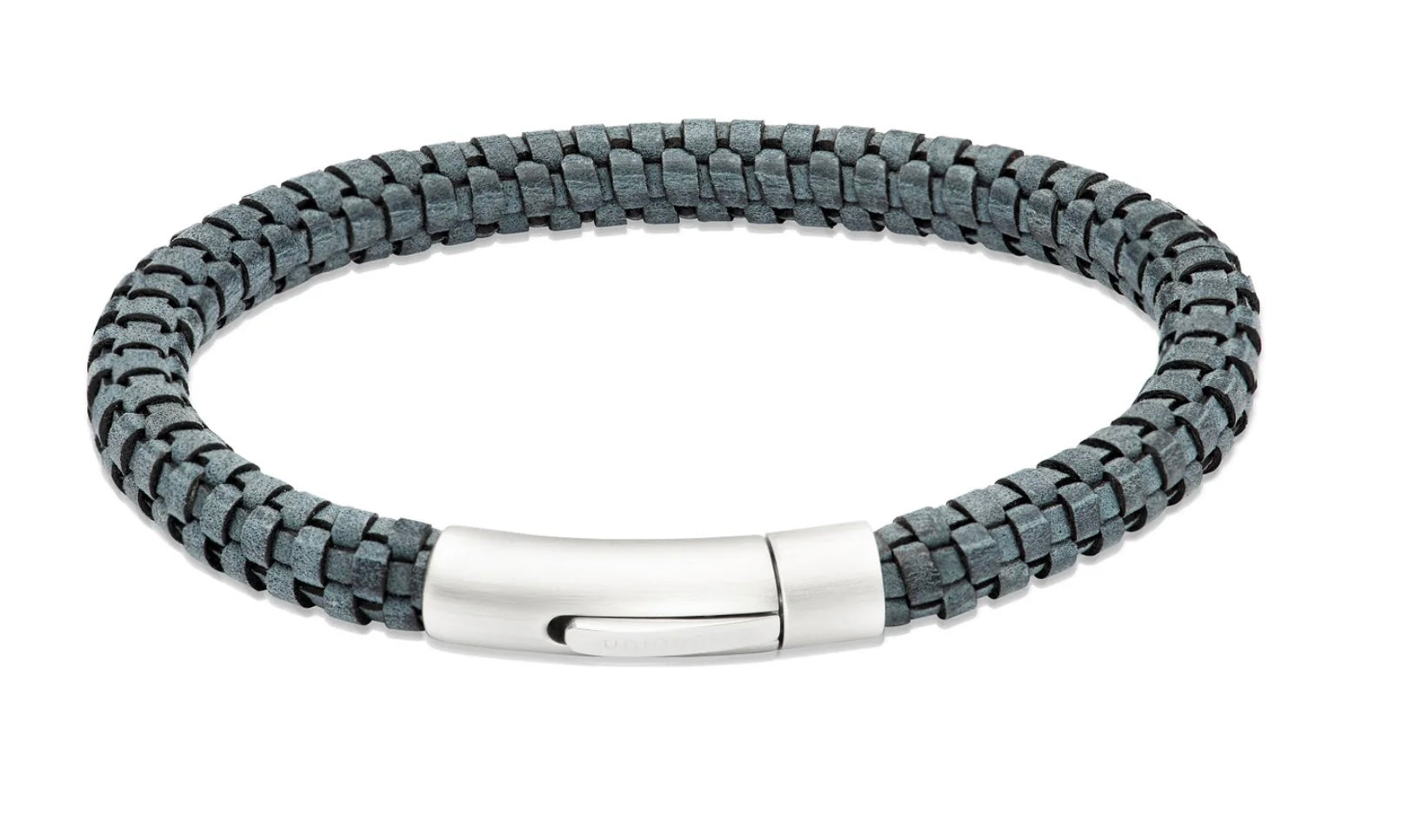 Antique Blue Leather with Black Edge, Matte and Polished Steel Pusher Clasp B543AB