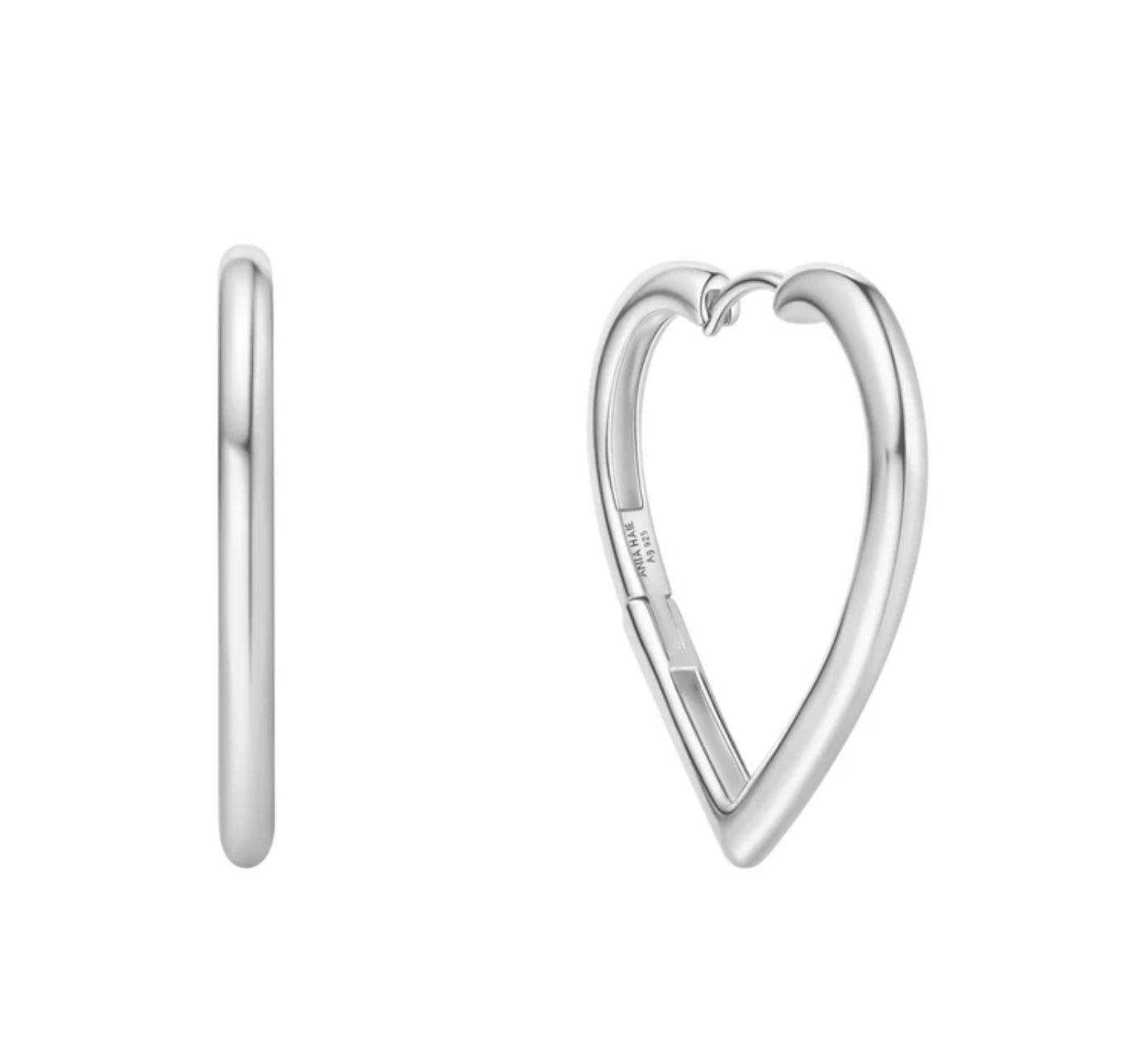 SILVER LARGE HEART HOOP EARRINGS