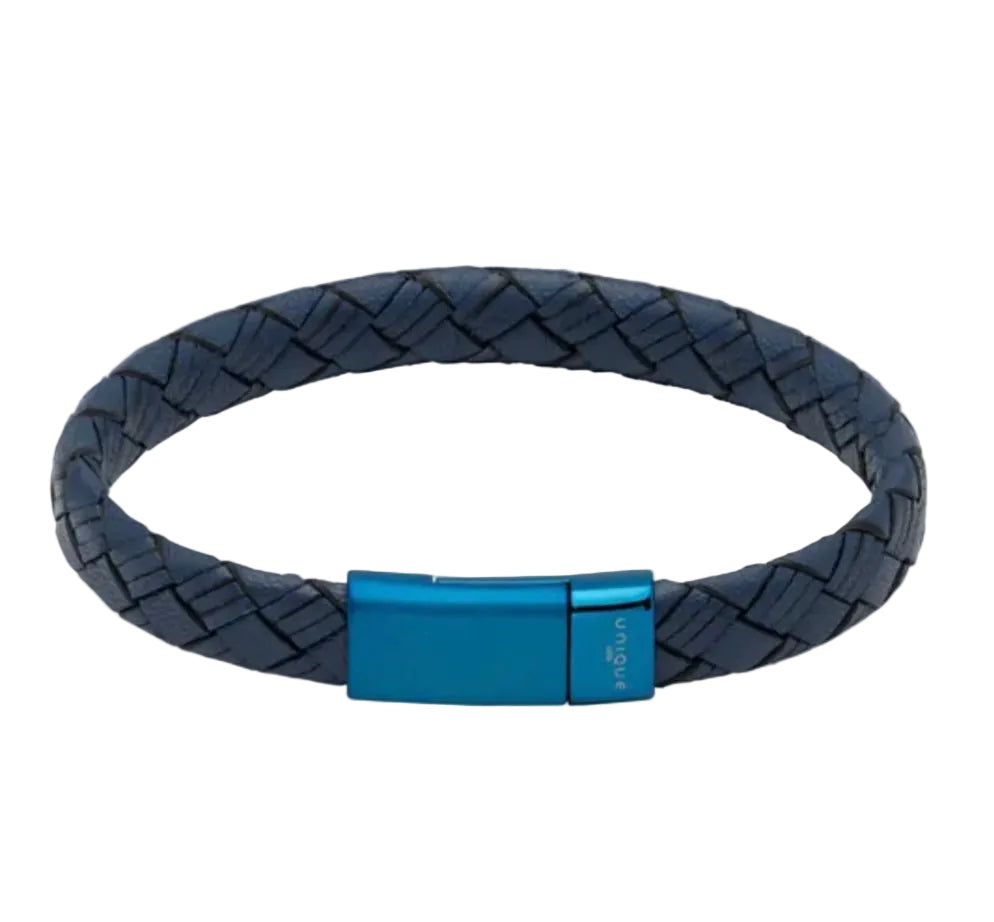 Navy Leather Bracelet with Blue IP Plated Matte Clasp B477NV