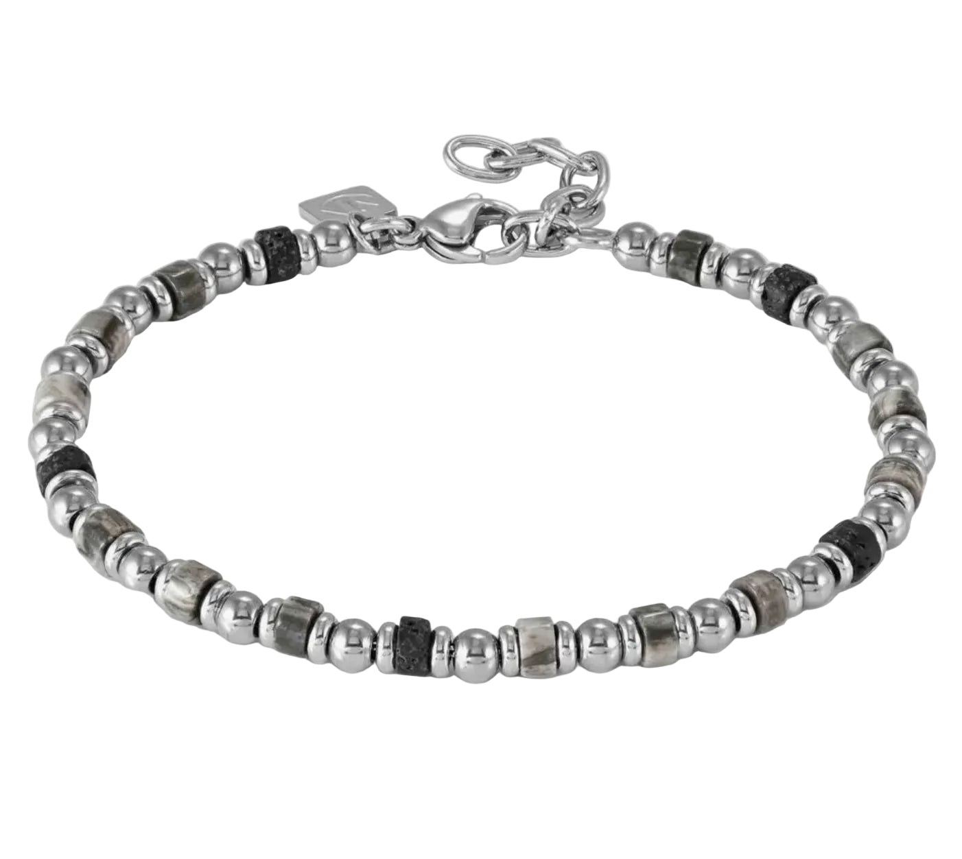 INSTINCTSTYLE Sea Edition bracelet in steel and natural stones GRAY LABRADORITE AND LAVA P.