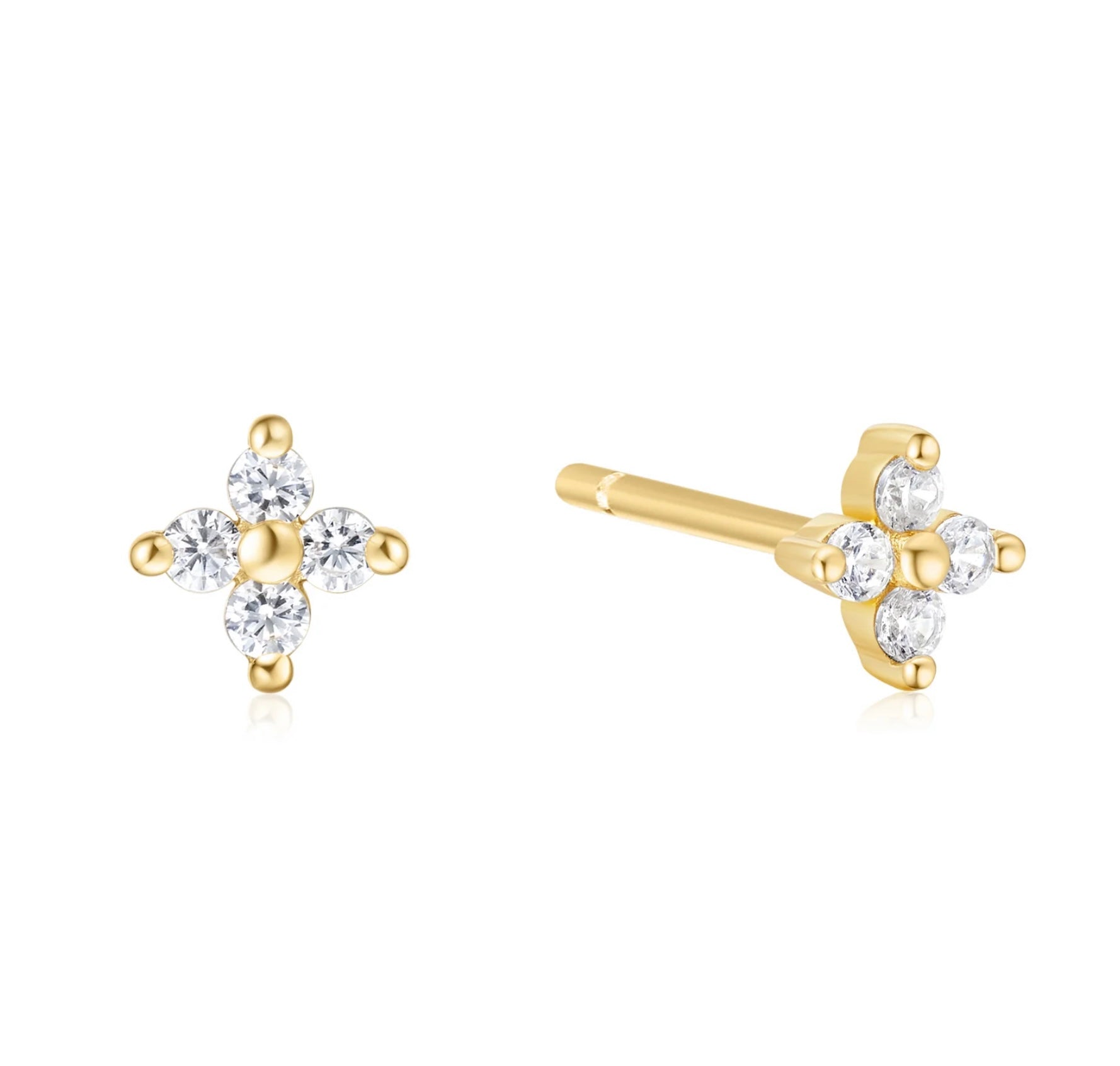 GOLD FOUR-PETAL STUD EARRINGS