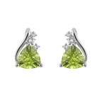 9ct White Gold Trillion Peridot Stud Earrings With White Topaz