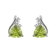 Load image into Gallery viewer, 9ct White Gold Trillion Peridot Stud Earrings With White Topaz
