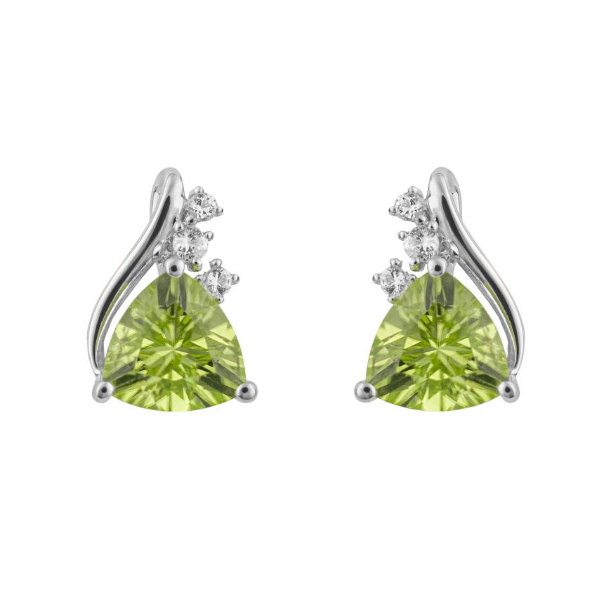 9ct White Gold Trillion Peridot Stud Earrings With White Topaz