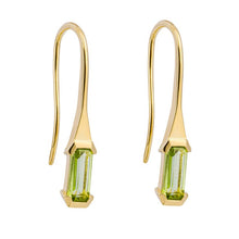 Load image into Gallery viewer, 9ct Yellow Gold Elongated Green Peridot Hook Earrings
