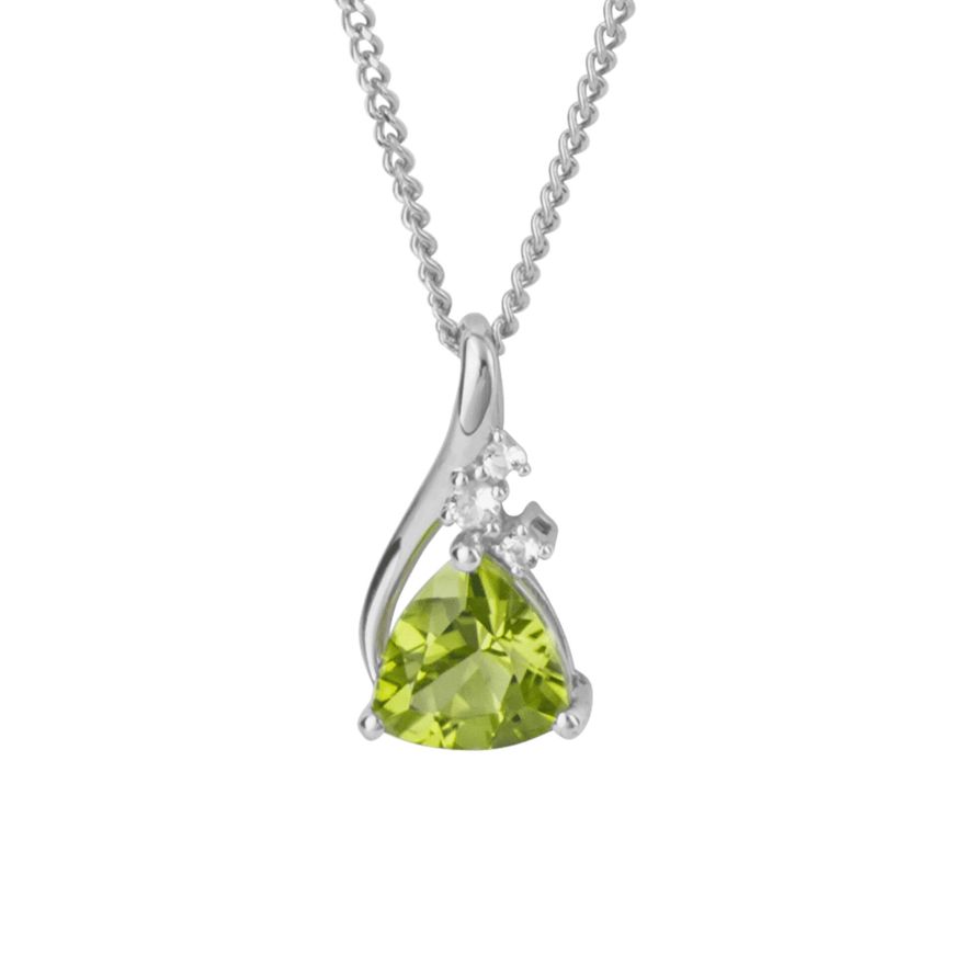 9ct White Gold Trillion Peridot Pendant With White Topaz