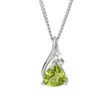 Load image into Gallery viewer, 9ct White Gold Trillion Peridot Pendant With White Topaz
