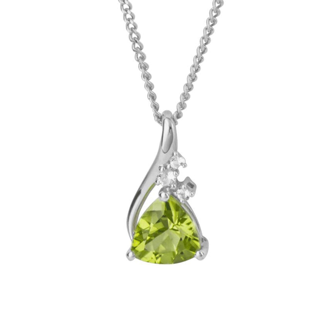 9ct White Gold Trillion Peridot Pendant With White Topaz