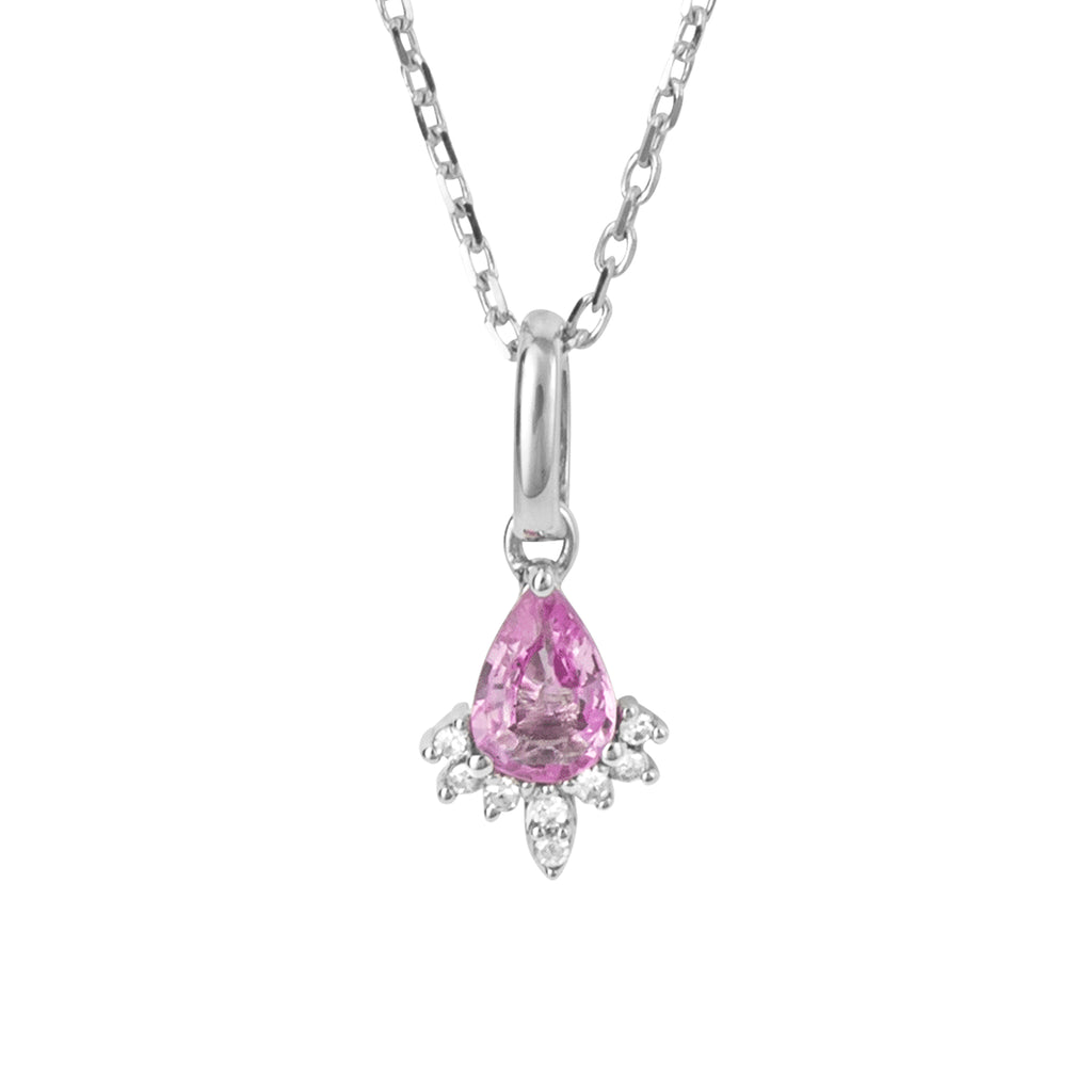 Pink Sapphire Teardrop Pendant with Diamond in 9ct White Gold