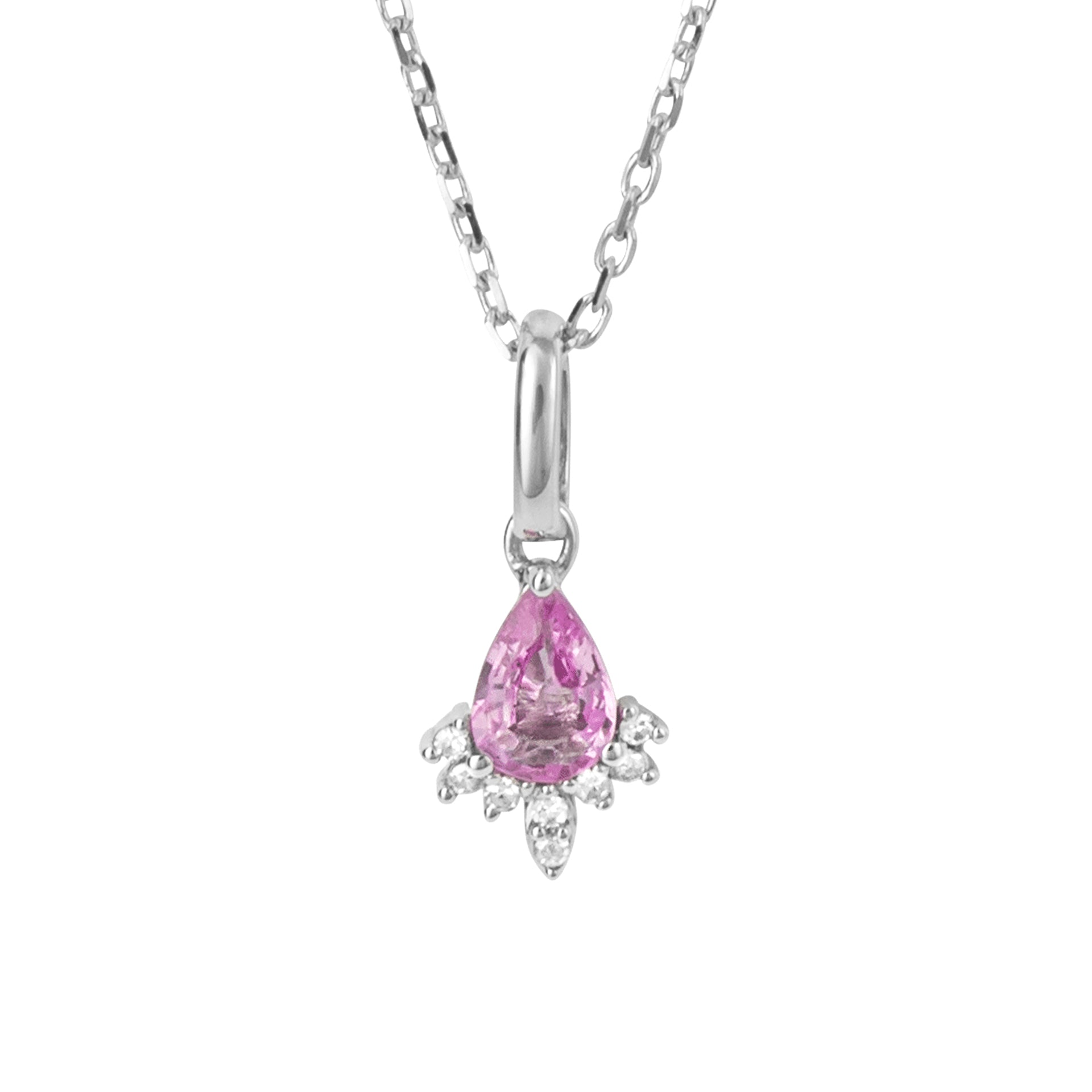 Pink Sapphire Teardrop Pendant with Diamond in 9ct White Gold