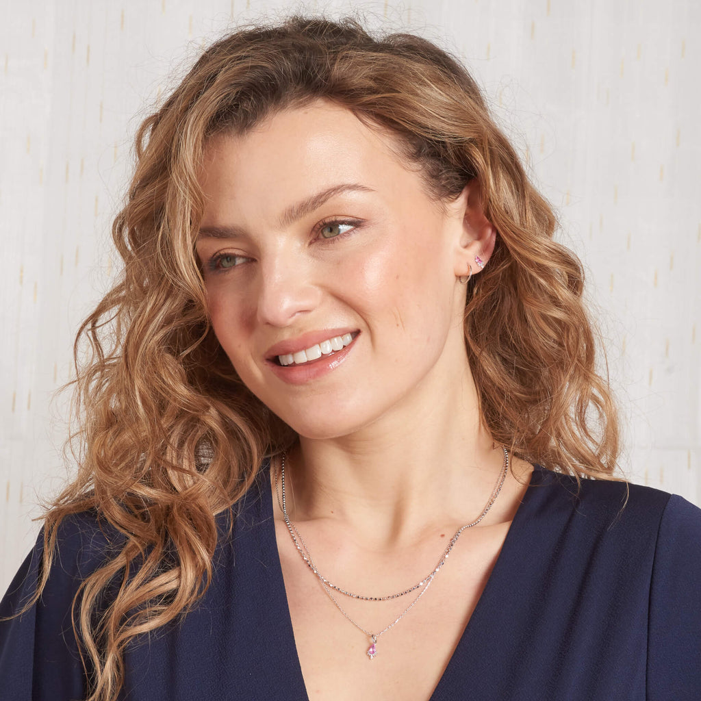 Pink Sapphire Teardrop Pendant with Diamond in 9ct White Gold