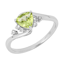 Load image into Gallery viewer, 9ct White Gold Trillion Peridot Ring With White Topaz
