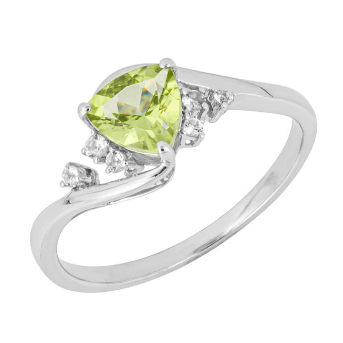 9ct White Gold Trillion Peridot Ring With White Topaz
