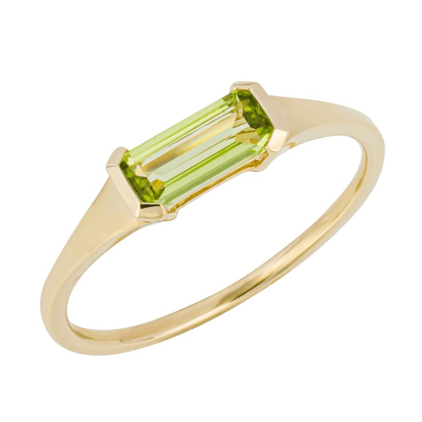 9ct Yellow Gold Elongated Green Peridot Ring