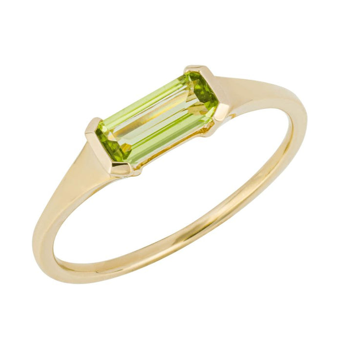 9ct Yellow Gold Elongated Green Peridot Ring