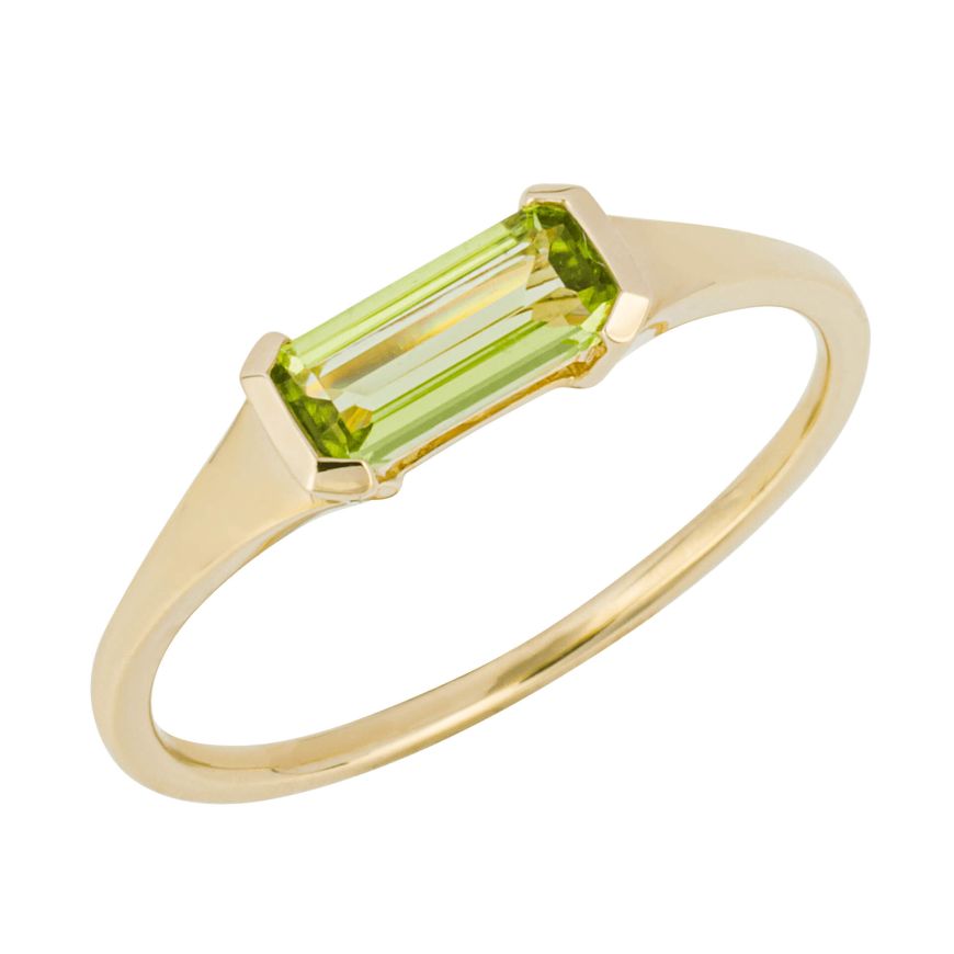 9ct Yellow Gold Elongated Green Peridot Ring