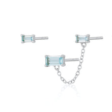 Load image into Gallery viewer, Hannah Martin Aquamarine Chained Baguette Stud Earrings Set
