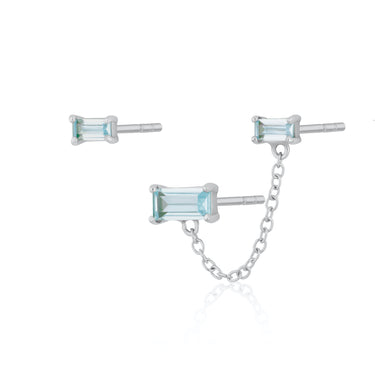 Hannah Martin Aquamarine Chained Baguette Stud Earrings Set