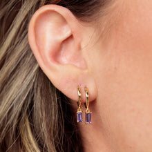 Load image into Gallery viewer, Purple Baguette Charm Hoop Earrings
