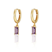 Load image into Gallery viewer, Purple Baguette Charm Hoop Earrings
