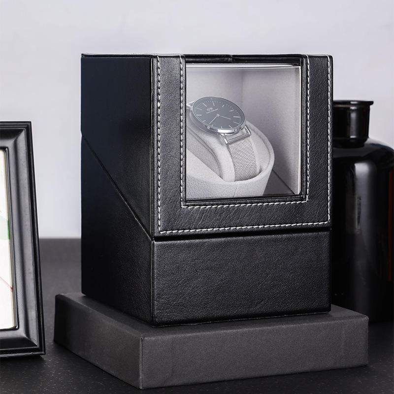 Luxury Black Leather Single Automatic Modern Wooden Watch Winder