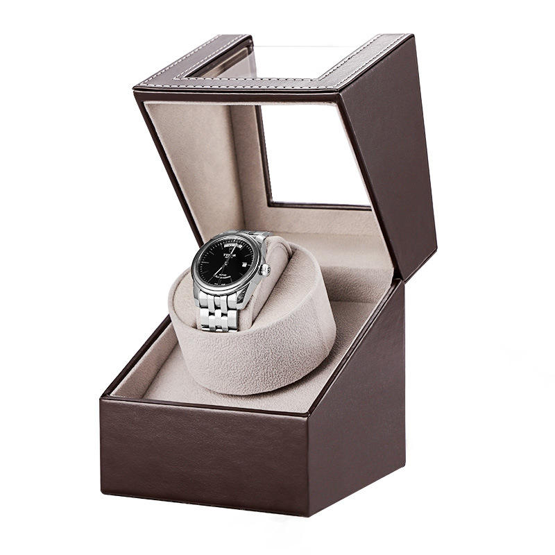 Luxury Brown Leather Single Automatic Modern Wooden Watch Winder