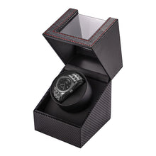 Load image into Gallery viewer, Luxury Black Leather Red Stitch Single Automatic Modern Wooden Watch Winder
