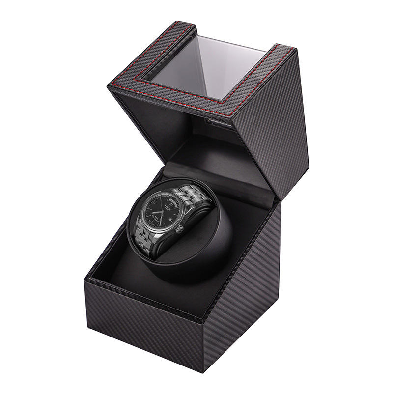 Luxury Black Leather Red Stitch Single Automatic Modern Wooden Watch Winder