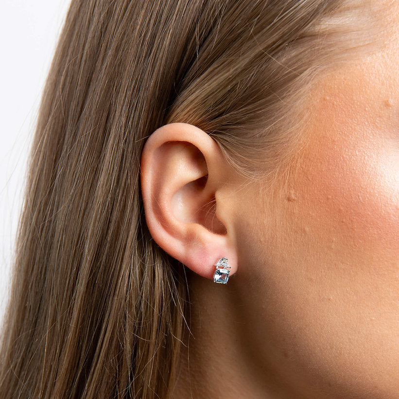 Diamonfire Square Cut Aquamarine Blue Zirconia Earrings