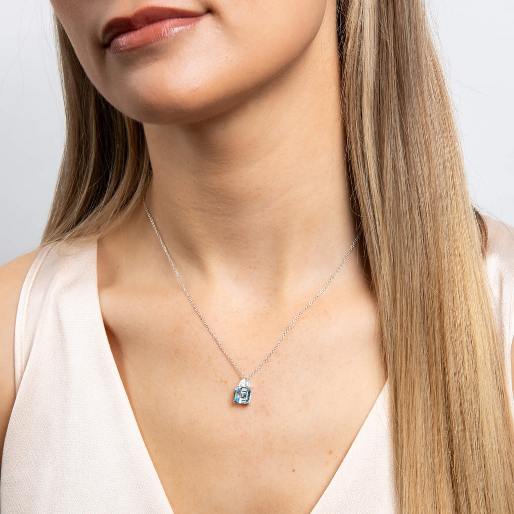 Diamonfire Square Cut Aquamarine Blue Zirconia Necklace