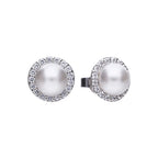 Diamonfire Shell Pearl and Zirconia Halo Stud Earrings