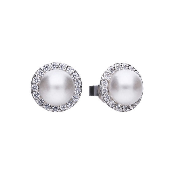 Diamonfire Shell Pearl and Zirconia Halo Stud Earrings