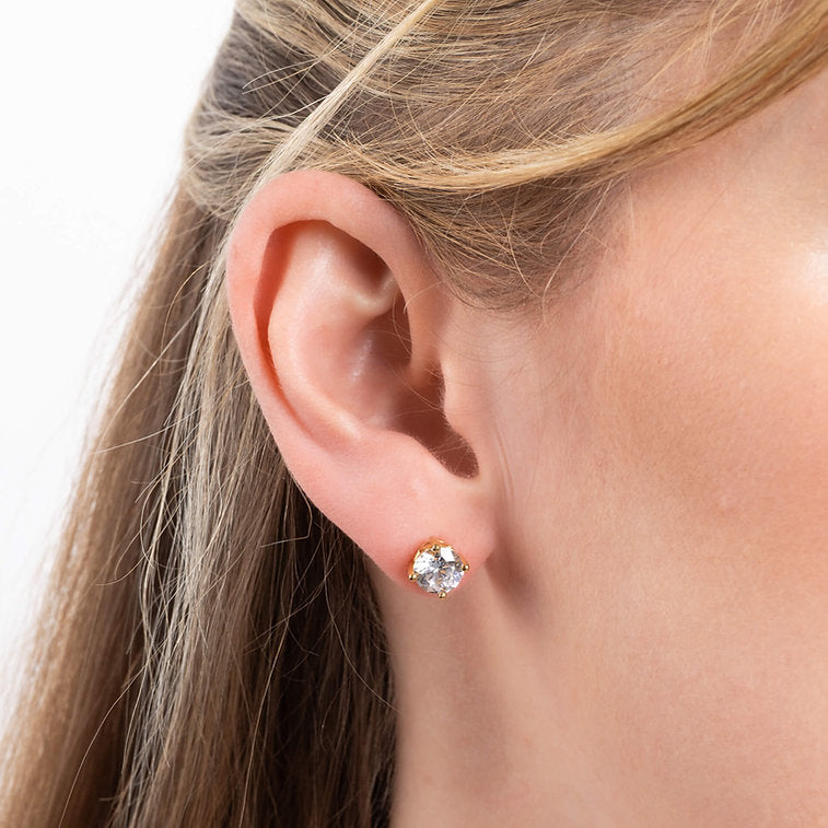 Diamonfire Gold Plated 4 Claw Set 1.5ct Zirconia Stud Earrings