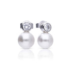 Diamonfire Shell Pearl and Zirconia Stud Earrings