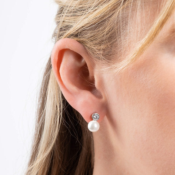 Diamonfire Shell Pearl and Zirconia Stud Earrings