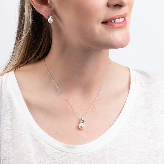 Diamonfire Shell Pearl and Zirconia Stud Earrings