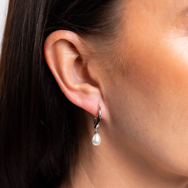 Diamonfire Shell Pearl Teardrop Hoop Earrings