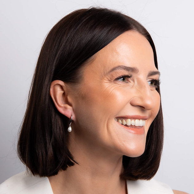 Diamonfire Shell Pearl Teardrop Hoop Earrings