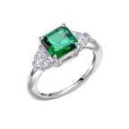 Diamonfire Square Emerald Green Zirconia Trilogy Ring