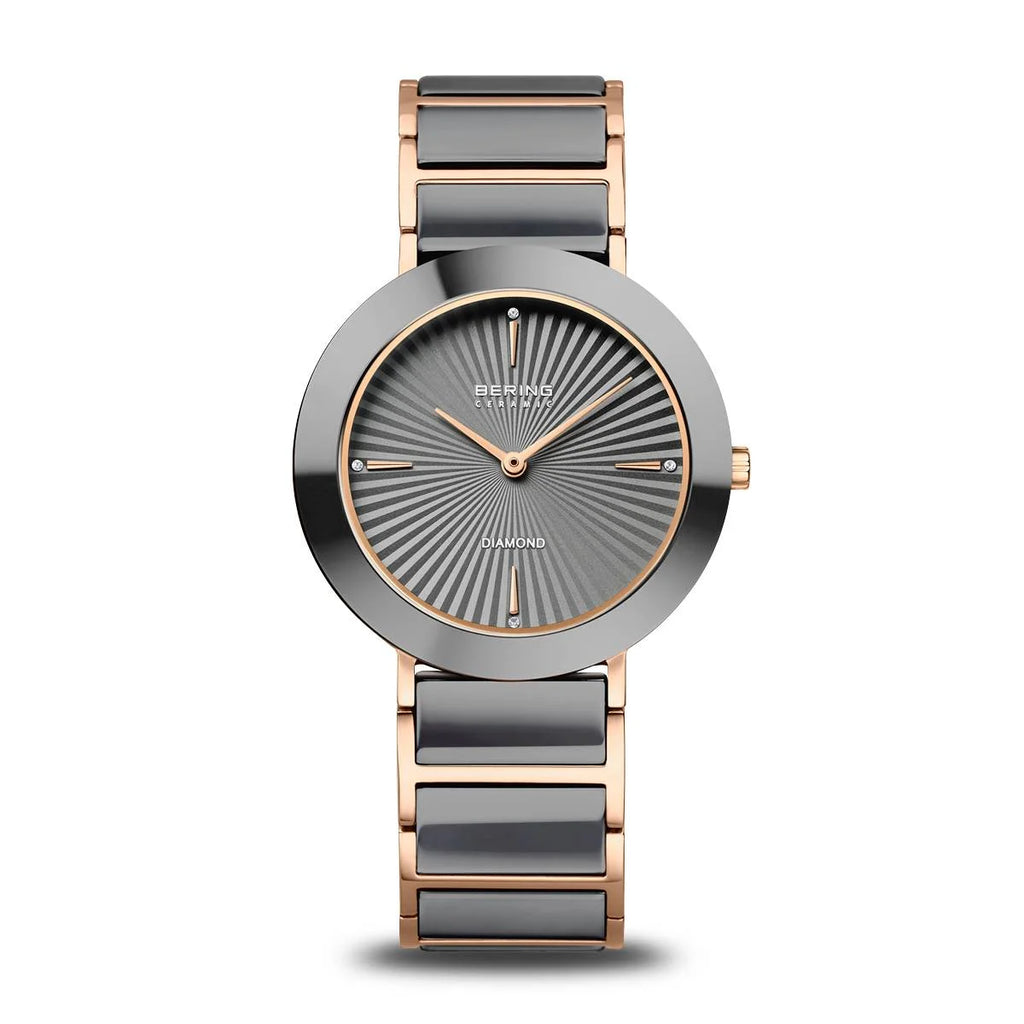 Bering Ladies Ceramic Grey Rose Gold Watch 11435-768