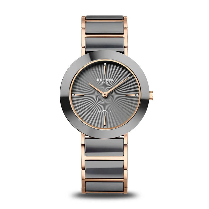 Bering Ladies Ceramic Grey Rose Gold Watch 111435-768