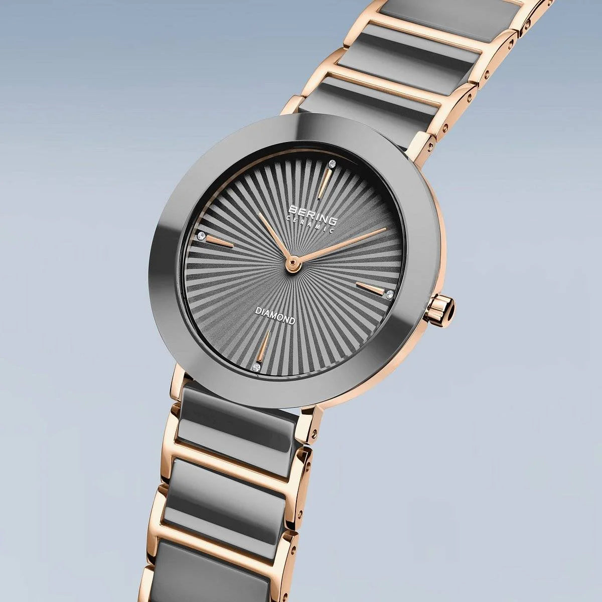 Bering Ladies Ceramic Grey Rose Gold Watch 11435-768